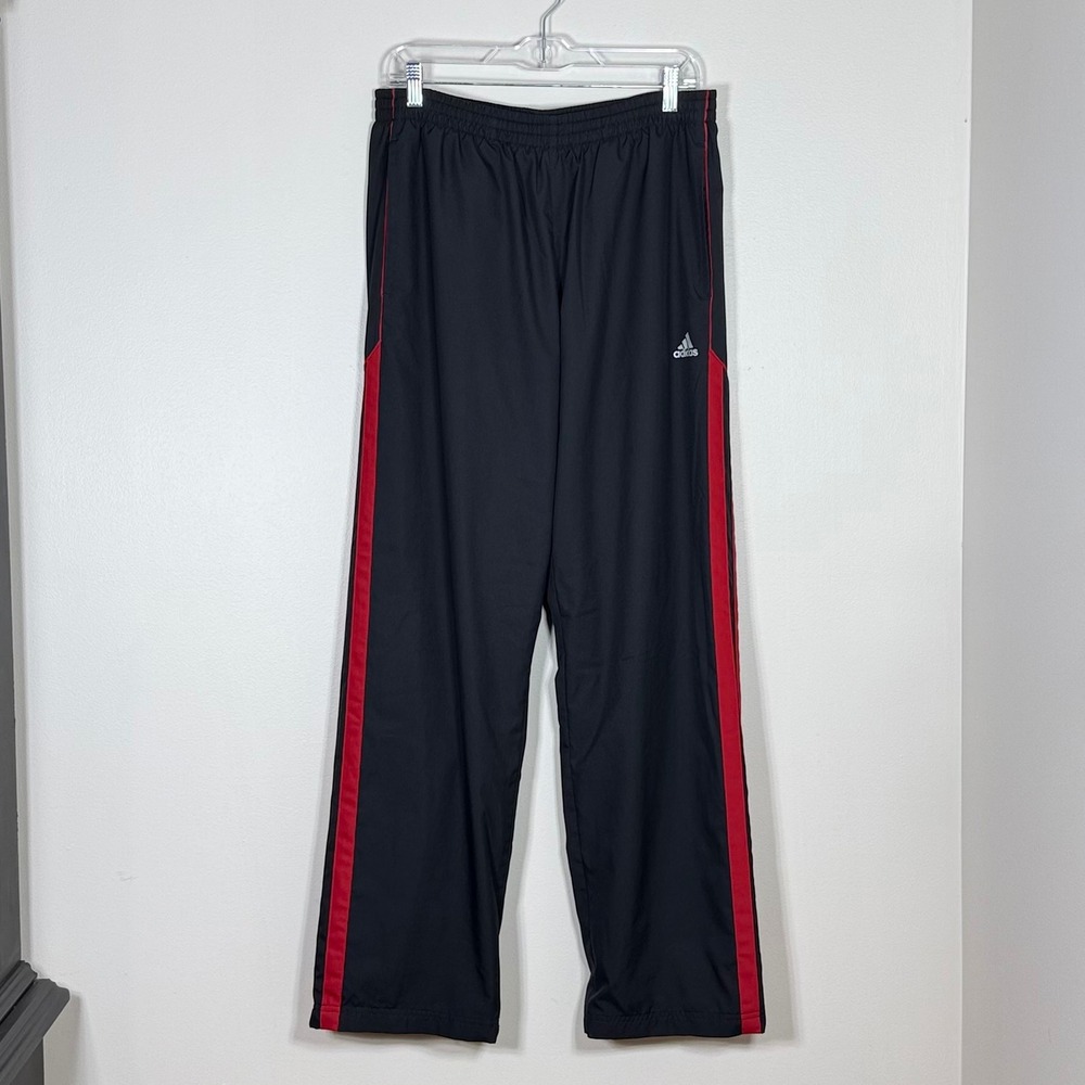 Adidas Men Track Pants L Black Red Stripe Mesh Lined Jogger Windbreaker 2010s